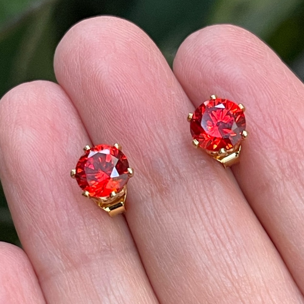 4.0 carat fire red cubic zirconia gold tone stud earrings